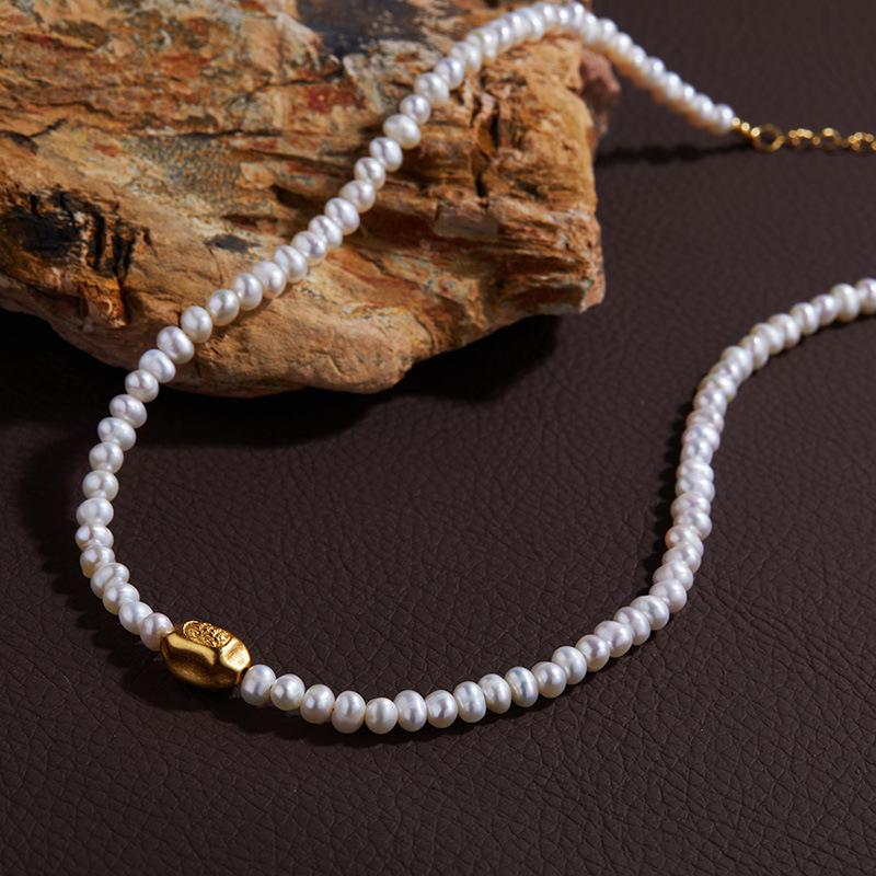 S925 Стерлинговое Серебро Новое Китайское Натуральный Пресноводный Жемчуг Ожерелье Женская Мода Универсальная Ключичная Цепь Ручной Работы Серьги с Бусинами