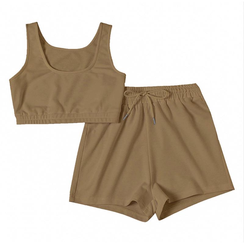 

Summer 2021 High-Waisted Lace-Up Shorts & Vest Fashion Set for Women Small коричневый