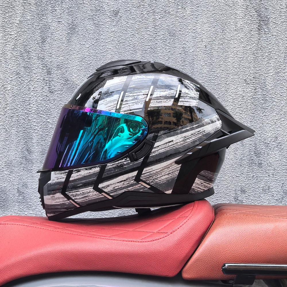DOT Full Helmet Double Mirror Helmet Men's Four-season Universal Hard Hat Female Knight Locomotive Double Lens