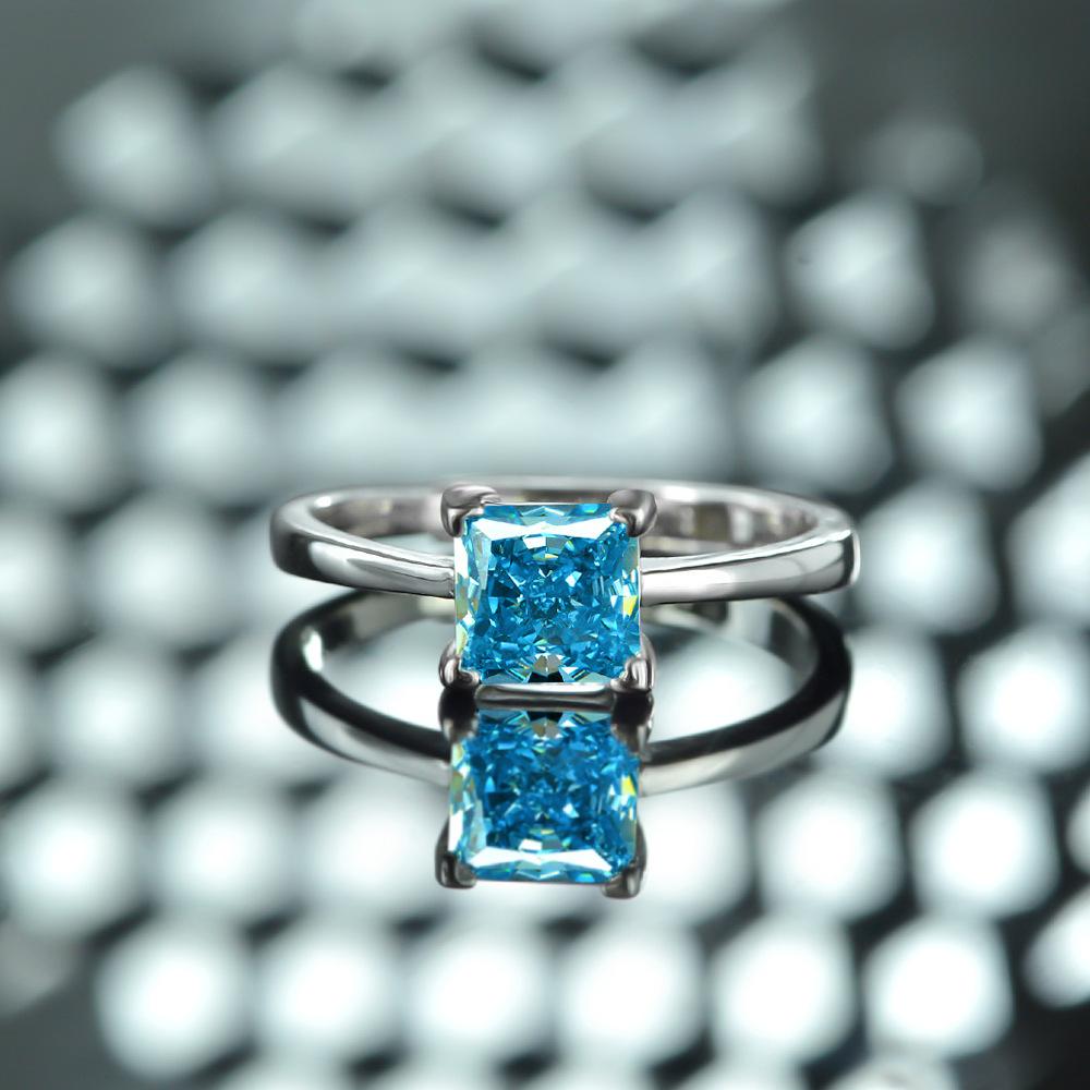 Tancise Schmuck Schliffring 925 Silber Eingelegter Quadratischer 6 * 6 Diamant Rosa Ring