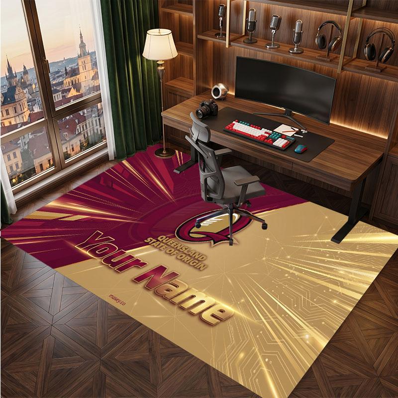 Tappeto in Cristallo Vellutato Personalizzato Queensland Maroons, Tappeto Morbido Antiscivolo con Testo Nome Personalizzato per Soggiorno Camera da Letto