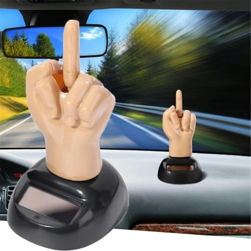 Solar Middle Finger Shakings Toy Car Dashboards Dancing Figure Toy Brown Creative Car Bobbleheads Decorative Ornament