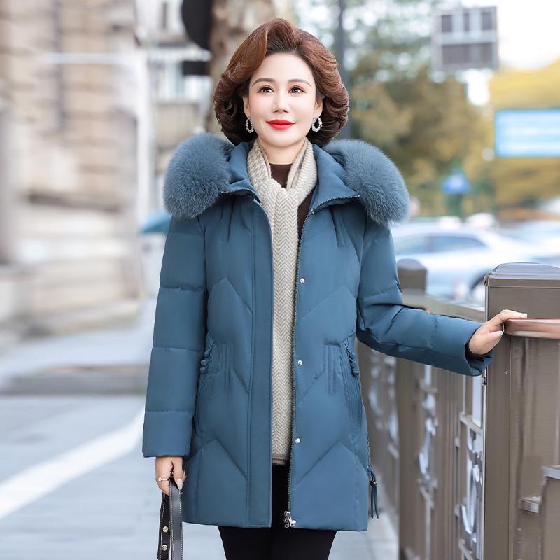 

Женский пуховик средней длины с пухом белого гуся для экстремального холода: Новый стиль 2024 года для мам среднего и пожилого возраста 6XL [Recommended 155-170 kg]