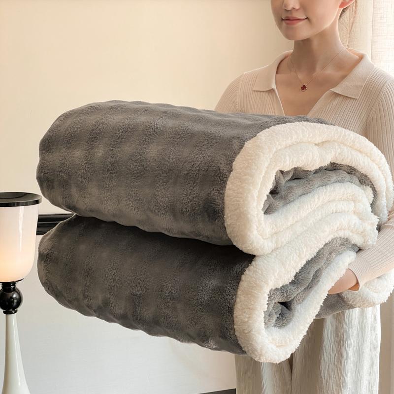 Double Layer Thick Fleece Blanket Queen Warm Imitation Lambswool Throw Blankets for Bed Sofa Autumn Winter Soft Plush Blanket