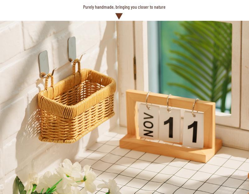 Imitation Rattan Wall-Mounted Basket for Storage & Decor
