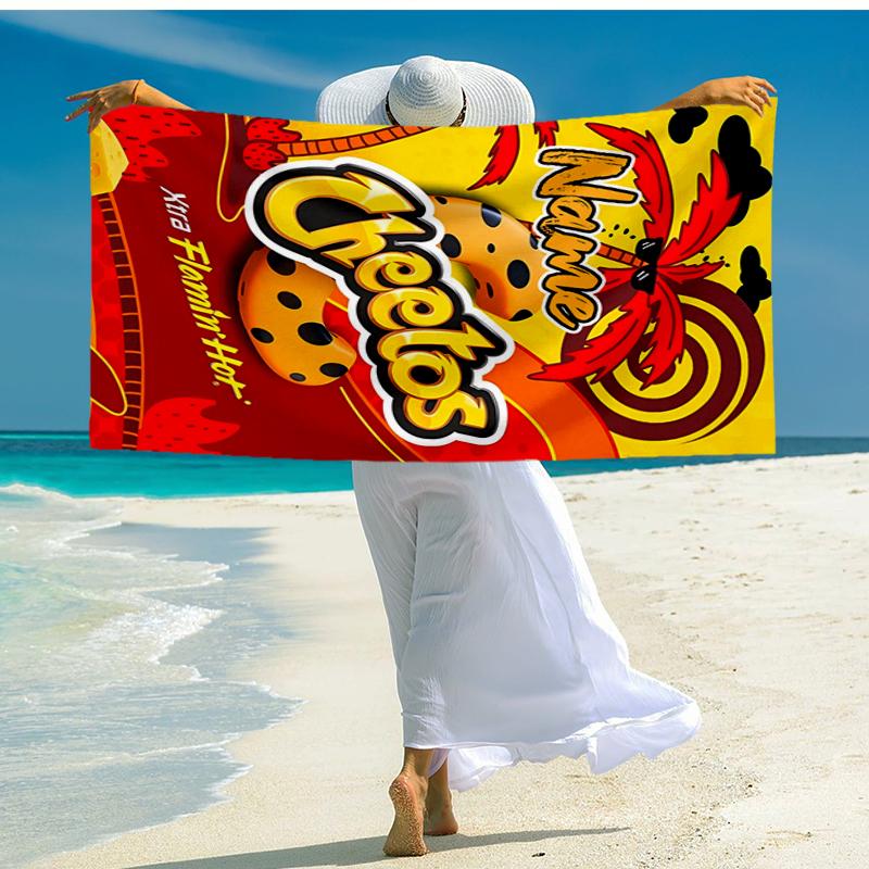 Custom Name Ultra-Soft Beach Towel with Cheetos Theme,Ideal for Pool - Camping, Diving - Perfect Travel Essential, Vibrant Beach Towel.