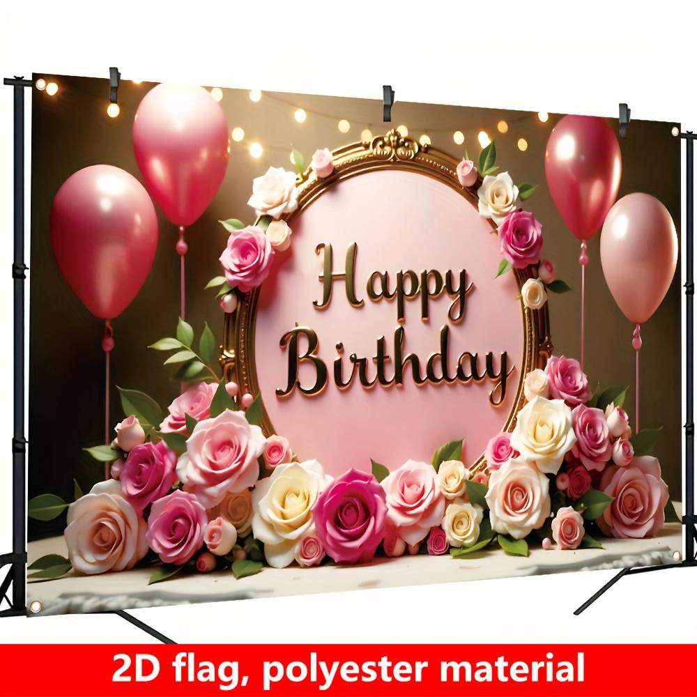1Pcs Happy Birthday Pink Balloons Rose Theme Decoration Background Birthday Backdrop Decorations For Photo Studio Booth Party