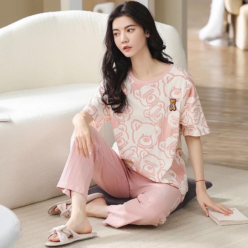 Cotton Pajamas Women's Long-sleeve Fresh and Cute Thin Two-piece Suit Womens Two Piece Sets Pajamas