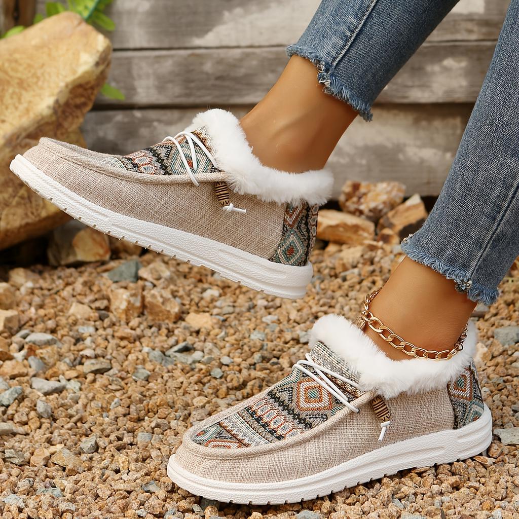 Women's Winter Slip-Resistant Bohemian Ankle Boots with Plush Faux Fur Shoe