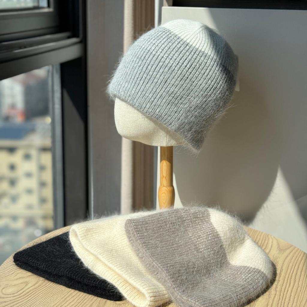 New Knitted Hat with Large Head Circumference Woolen Hat for Women Korean Style Hat Winter Fashion Color Matching Warm Plush Cold Hat