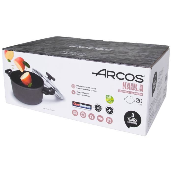 ARCOS Kaula - Faitout Anti-Adhésive en Aluminium Forge avec Couvercle en Verre (20 mm)