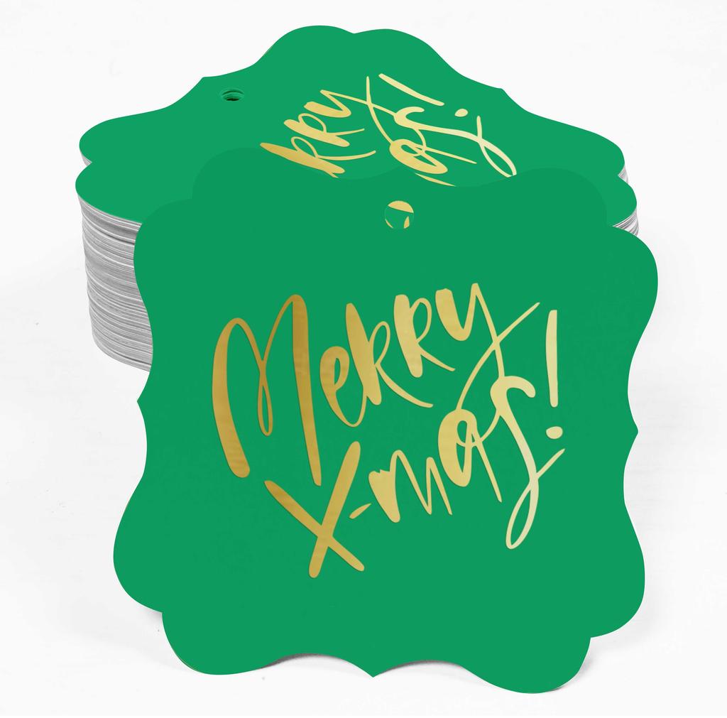 Inkdotpot Pack Of 100 Real Gold Foil Bracket Shape Paper Tags Merry X-Mas Christmas Favor Hang