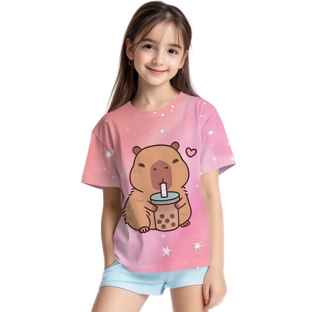 2025 New Girl's T-shirt Fashion Dolphin Children's Clothing Summer Girl's Clothing Cartoon Top Cute Cat Printed T-shirt Children's Clothing