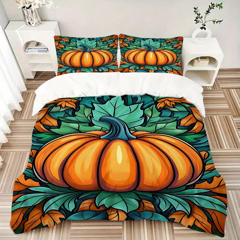 3pcs Pumpkin Halloween Bedding Set, Includes Without Pillow Inserts, Soft Comfortable Bedding Set,All-Season Use a0924087