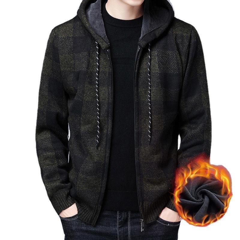 Herren Pullover Jacke Mode Wintermantel Fleece Kapuzenpullover Hohe Qualität Luxus Kariert Kapuzenstrickjacke Männliche Oberbekleidung