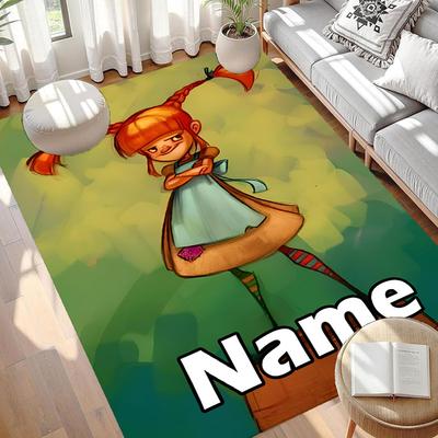 Custom Name Personalized Pippi Longstocking Print Carpet, Versatile Home Decor Rug, for Playroom, Apartment, Balcony, Entryway, Hallway Gift