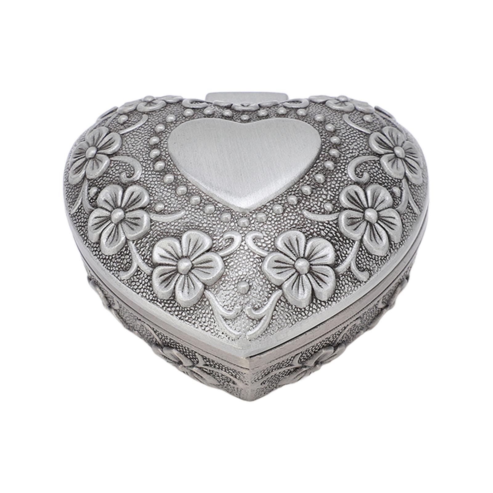 

Шкатулка для украшений в форме сердца, ретро, с цветочной резьбой, металлическая шкатулка для украшений в форме сердца