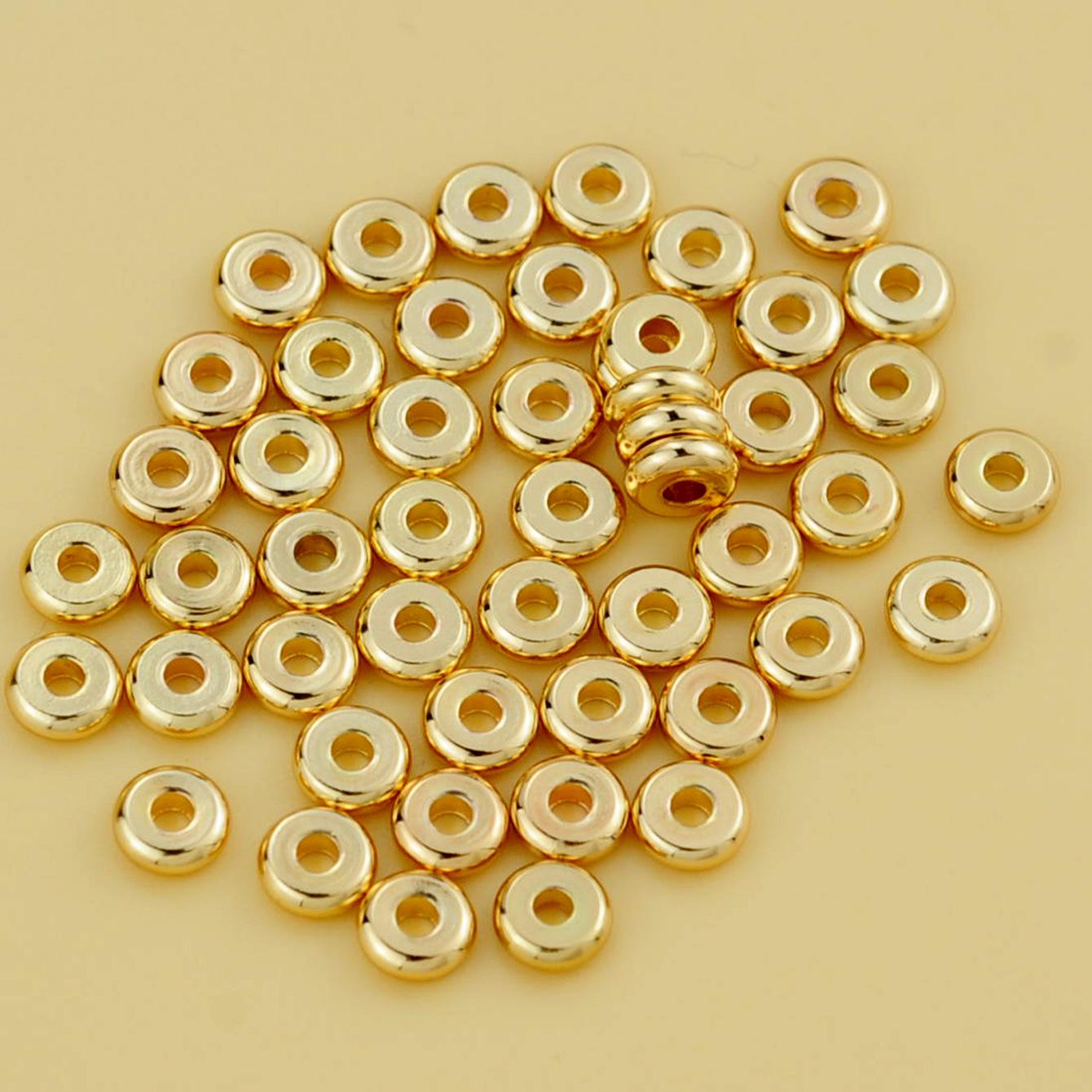 Nuoyan Jewelry: Gold-Plated Tibetan Brass Spacer and Loose Beads for DIY Accessories Outer Diameter 6mm x Thickness 2mm x Hole Size 2mm