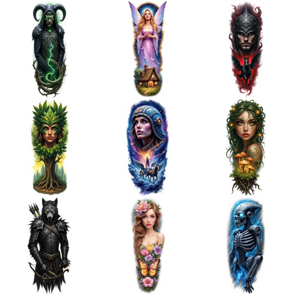 9pcs Temporary Tattoo Realistic Temporary Tattoos Grim Reaper Astronaut Hooded Archer For Adult Back Thighs