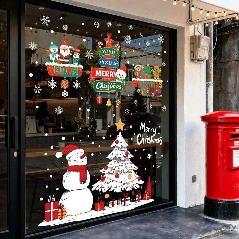Christmas Decoration Scene, Christmas Snowman Store Window, Window Sticker, Static Electricity Sticker