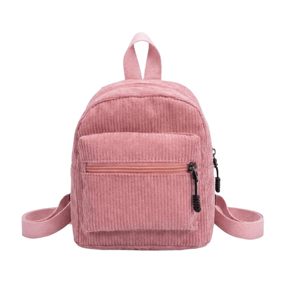 Zipper Double Shoulder Bag Lightweight Daypack Korean Style Corduroy Mini Backpack Casual Travel