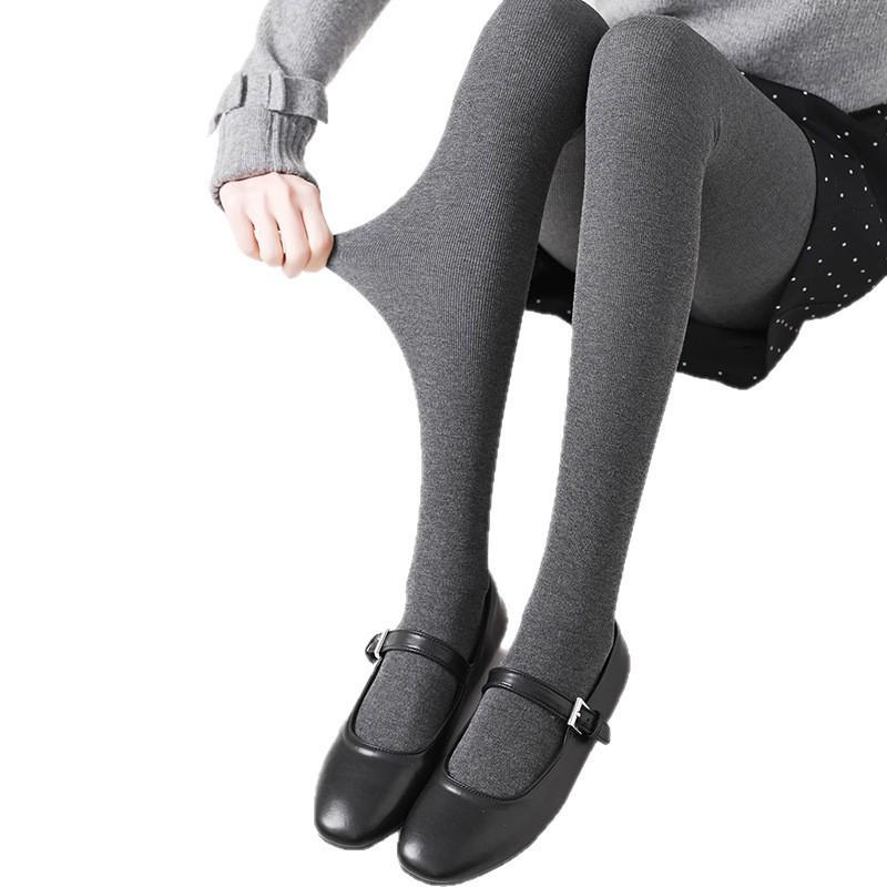 Women's High-Waisted Fleece-Lined Vertical Stripe Cotton Tights for Autumn/Winter - Thick, Foot-Covering Base Layer Pants