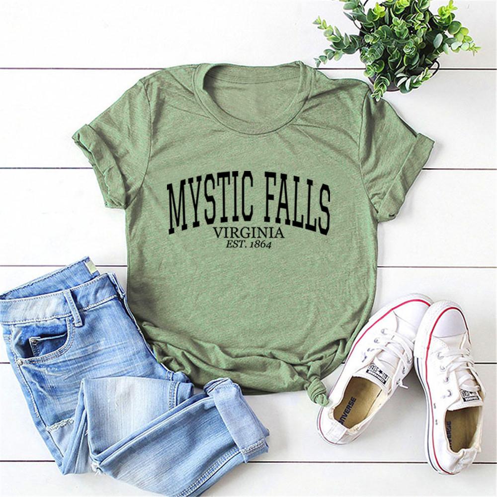 T-shirt z serialu Pamiętniki Wampirów Mystic Falls Wirginia Założone 1864 Koszulka Bracia Salvatore Stefan i Damon Koszulki z Wirginii