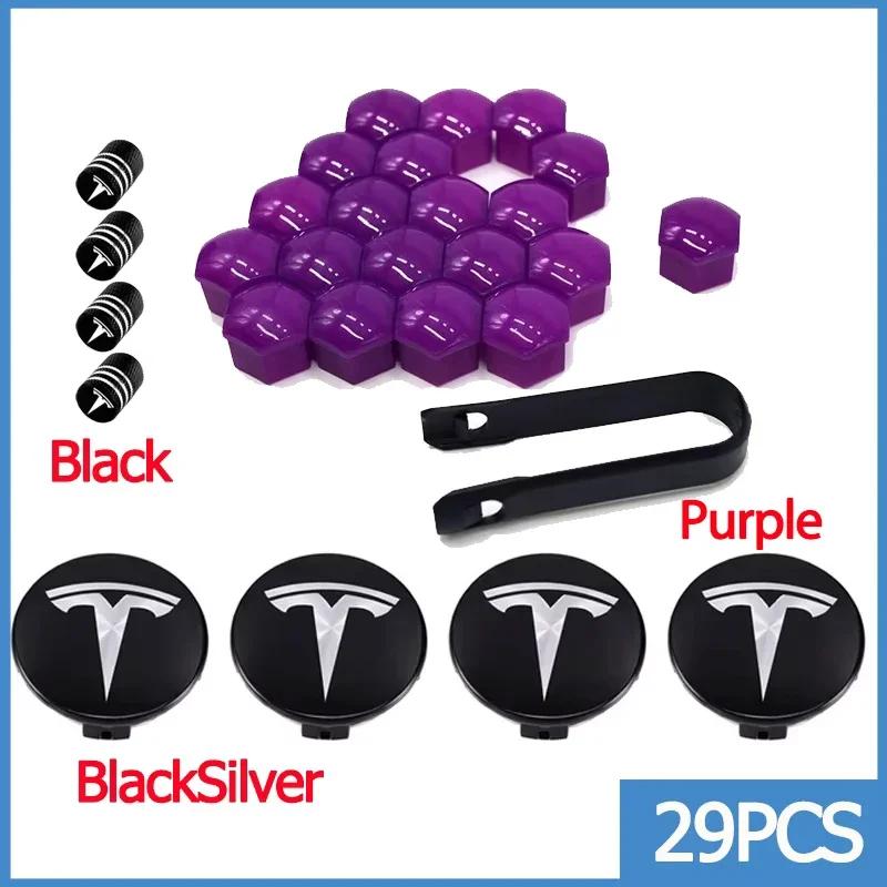 56mm Center Hub Caps for Tesla Model 3 Y S X Car Wheel Valve Cap Tire Lug Nut Protective Cover Exterior Decoration 25pcs / 29pcs