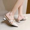 Chunky Heeled Women's Slippers Pointed Toe Mid Heels Shoes Elegant Pumps 2025 Summer Fashion Sandals Party Zapatillas De Mujer