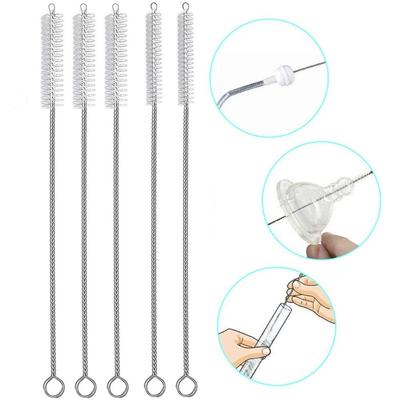 1Pcs Nylon Extended Straw Cleaning Brush Silver Reusable Straw Portable Glass Tube Cleaner Brushes