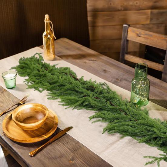 Artificial Pine Garland Realistic Faux Norfolk Pine Garland Real Touch Winter Greenery Garland for Christmas Table Mantle Wall Fireplace Decor