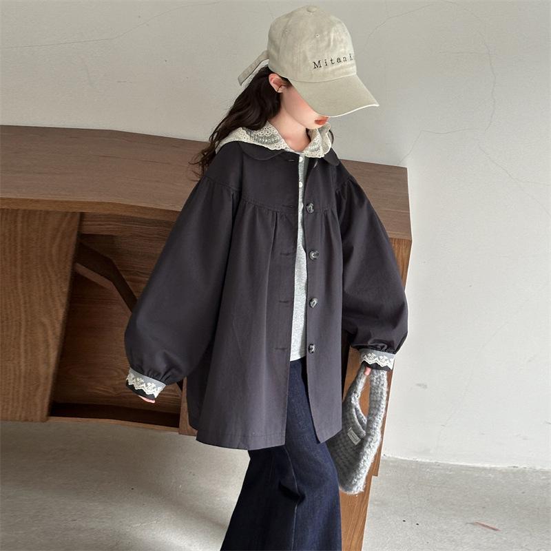 Girls' Trendy Lace Jacket & Trench Coat Set - Stylish Autumn Fashion for Big Kids