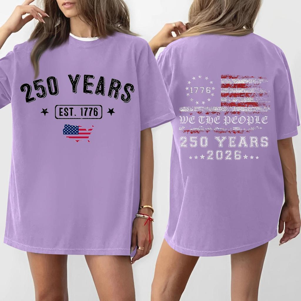 Women's Casual Independence Day 250 Anniversary Printed T-shirt Round Neck Pullover Short Sleeve Top