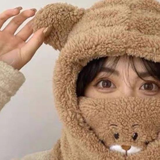 Yousheng Women Headgear 3-in-1 Winter Hat Scarf Hoodie Knit Warm Plush Lined Lightweight Windproof Ridding Hat Outdoor Activities Skiing Hiking