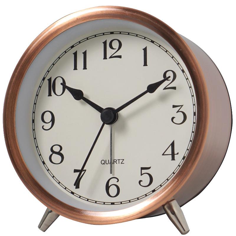 

3,8-дюймовый металлический креативный будильник, маленький бесшумный ночник, прикроватные часы для спальни медный