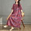 DIMANAF 2025 Plus Size Summer Dress Women Casual Vintage Long Dress Floral Printing Loose Shirt Dress Maxi