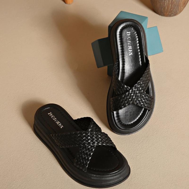 Fashion High Platform Slippers For Women Open Toe Leather Wedges Chunky Sandals New  Summer Thick Bottom Female Beach Flip Flops