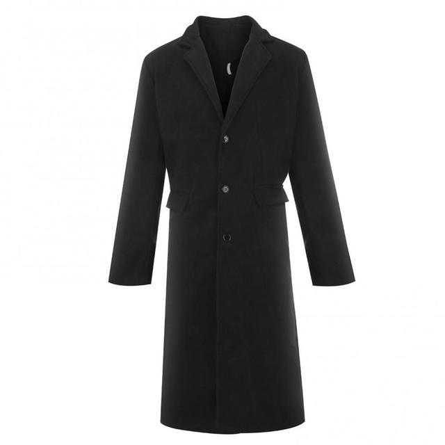 

Мужское осенне-зимнее шерстяное пальто, однотонная куртка с длинными рукавами и пуговицами, Тренч средней длины с воротником с лацканами, мужское пальто S