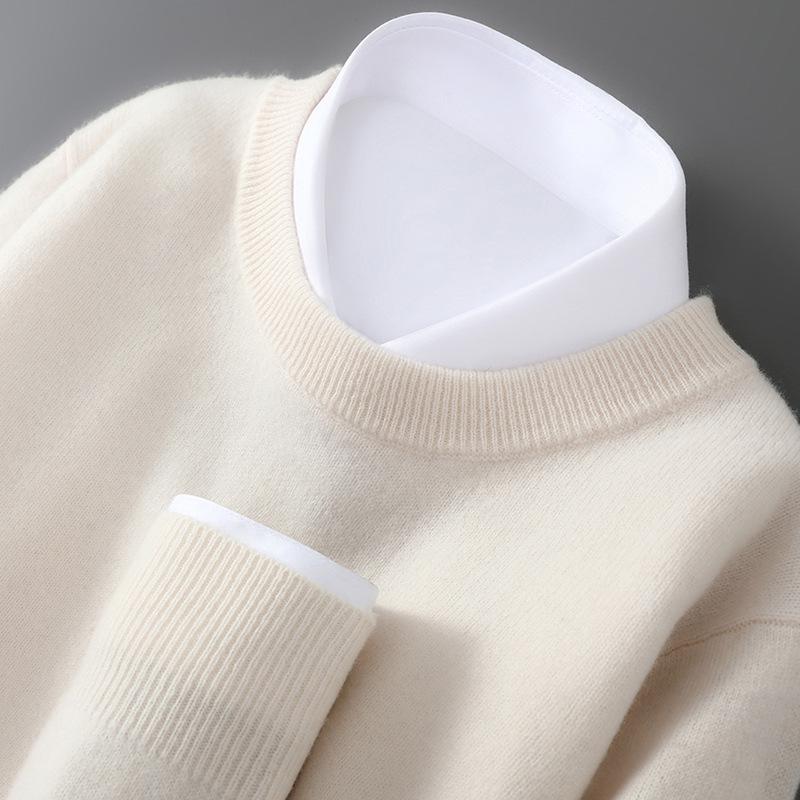 Men's 100% Australian Wool Round Neck Sweater - Casual Business Knitwear for Autumn/Winter