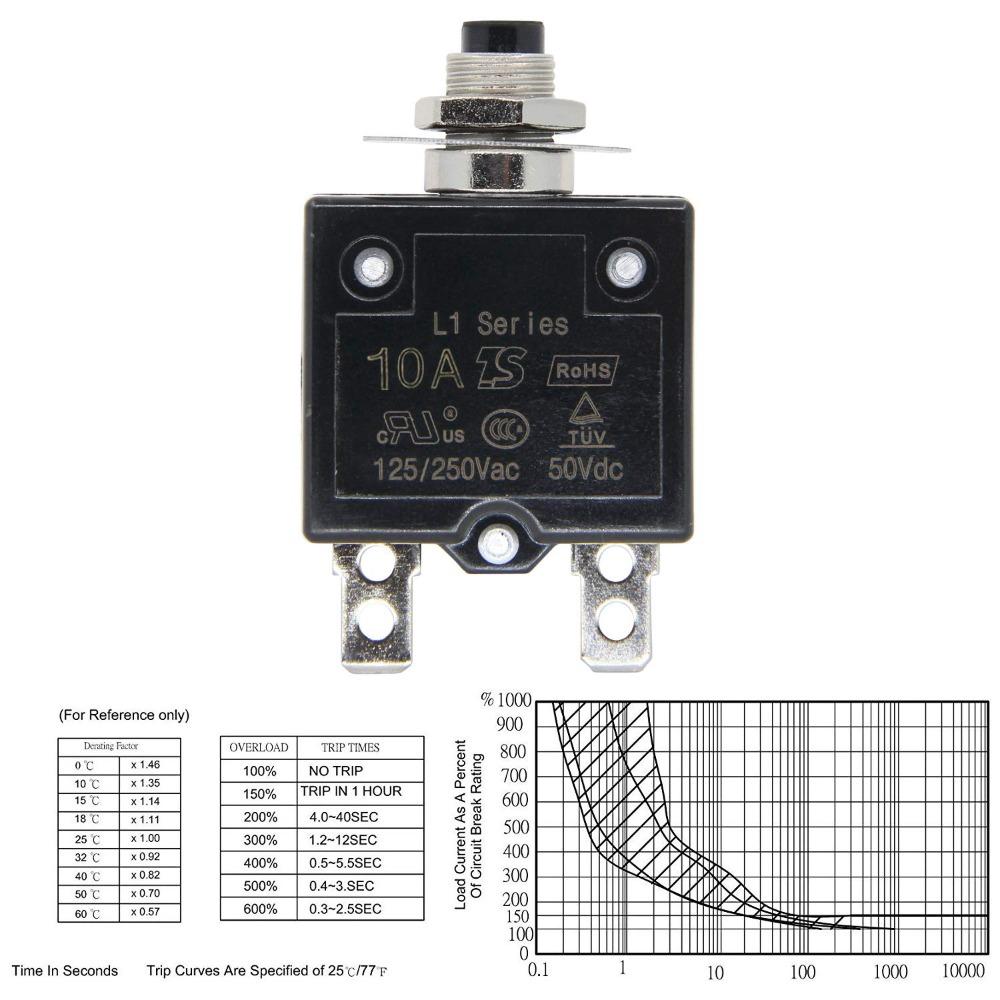 50Vdc Dc Circuit Breaker 5-30A Manual Reset Button Overload Protector  Current Protector
