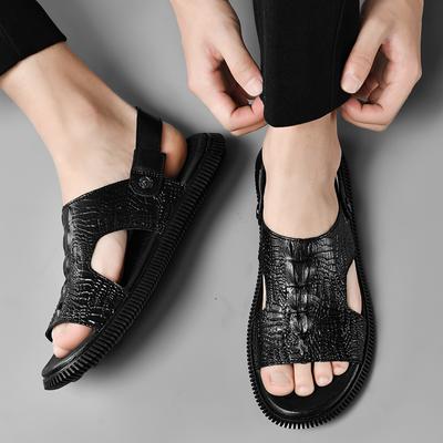 Mode Herren Echtes Leder Klassischer Slipper zum Hineinschlüpfen Outdoor Strand Neu Halbe Schleppe Wasser Trekking Sandalen Krokodilmuster Sommer Sandale