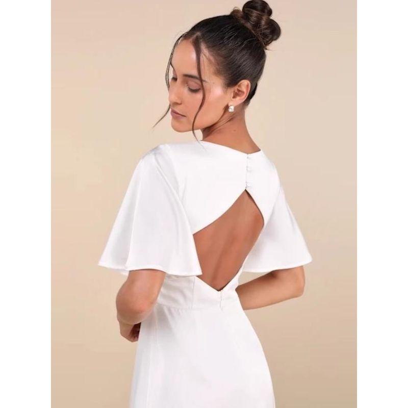 Export Single Lu's Smooth Acetate Satin Comfortable Horn Flying Sleeves Elegant Silm Annual Party Party Long Dress