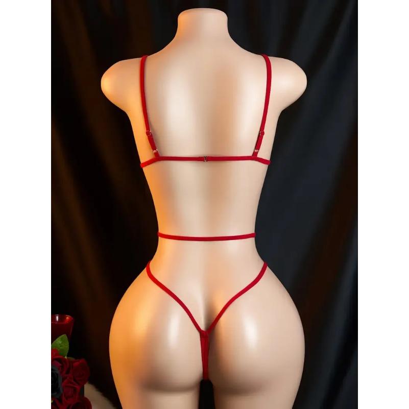 Red See Through Deep V Sexy Underwear Women One-piece Exotic Costumes Porn Hollow Crotchless Backless Erotic Bodysuit Lingerie