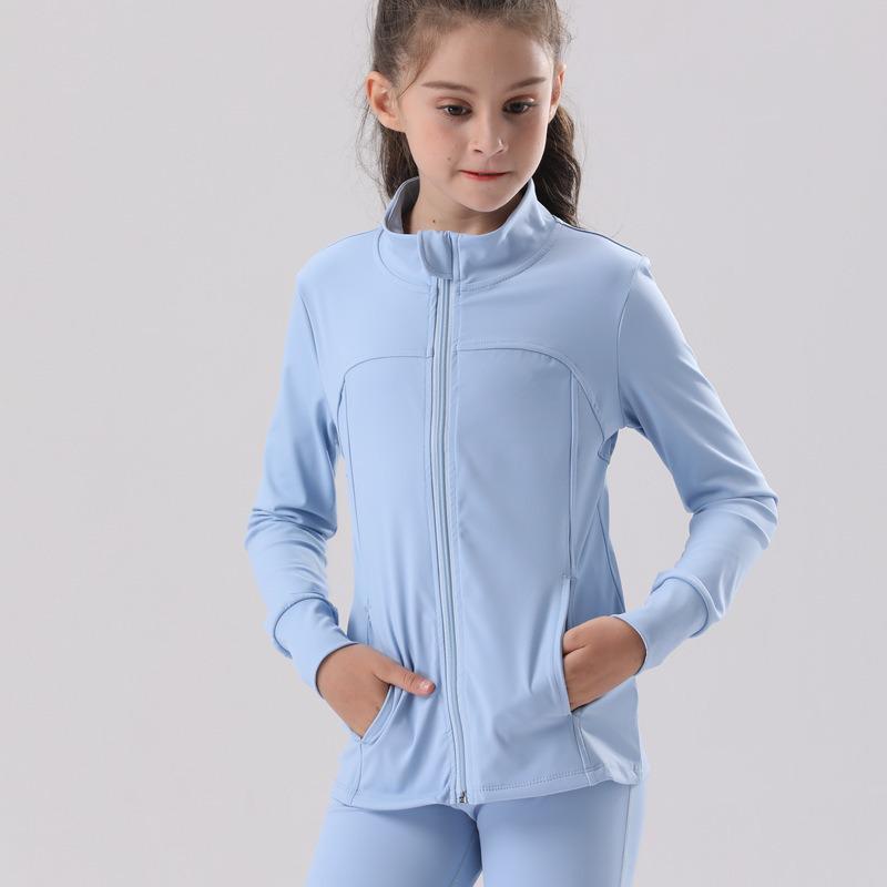 Girls' Long-Sleeve Zipper Jacket for Outdoor Sports and Yoga