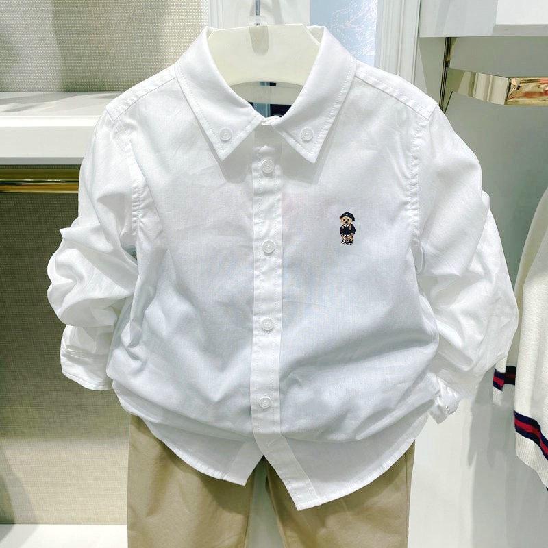 

Boys Long-Sleeve White Shirt with Little Bear Embroidery - Korean Style Spring/Autumn Fashion 160 cm белый