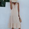 Women Summer Spring Casual Sleeveless V Neck Solid Color Print Fashion Dresses