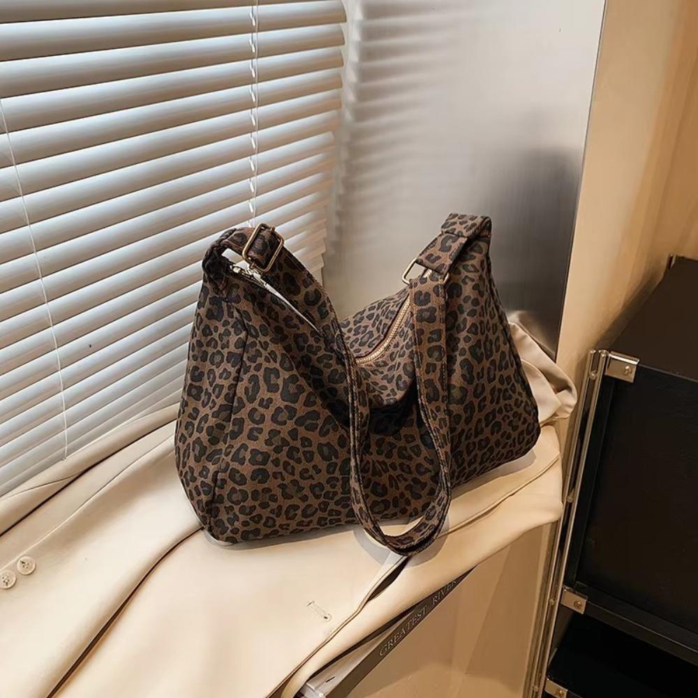 Large Capacity Leopard Print Bag Casual Soft Textile Women's Shoulder Bag Female Retro Crossbody Bag For Commute Outings