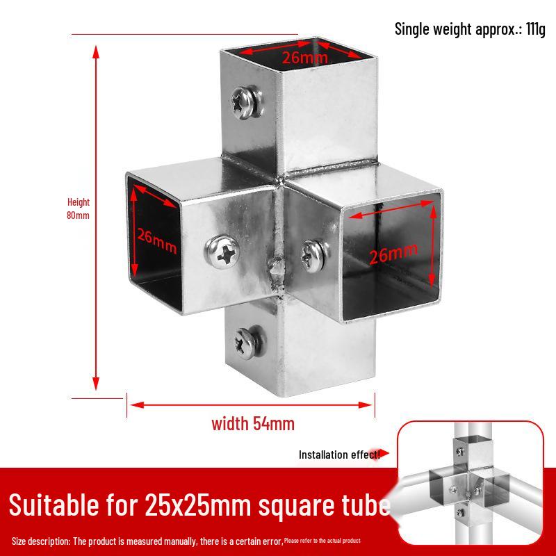 Złącza do kwadratowych rur ze stali nierdzewnej 25x25mm: Trójnik 90°, Czterodrogowy, Złączki bez spawania