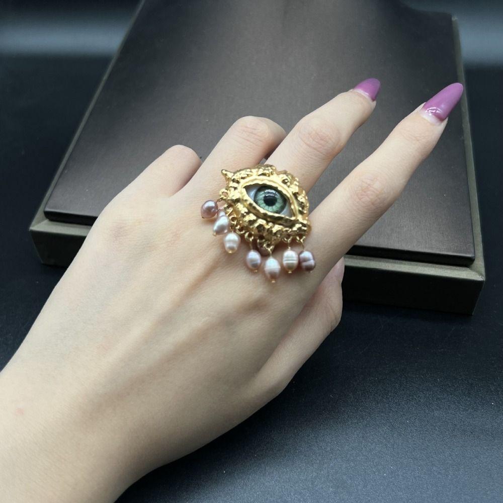 Vintage Devil's Eye Ring Tassels Opening Finger Ring Jewelry Glaze Ring  Party Favors