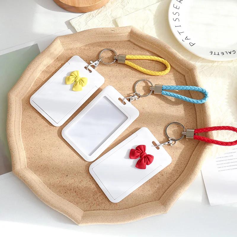 New Fashion Employee Plastic Card Cover Lanyard Work Card Holder Business ID Badge Holder Name Tag Bags Case Cute Bow